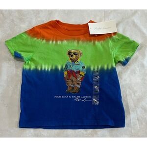 New Polo Bear Ralph Lauren Tie Dye‎ T Shirt Kids 18M Orange Green Blue